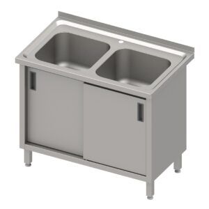 Stół ze zlewem 2-kom.,drzwi suwane 1000x600x850 mm | Stalgast 954646100S