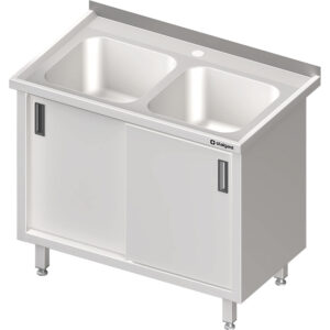 Stół ze zlewem 2-komorowym, drzwi suwane | Stalgast