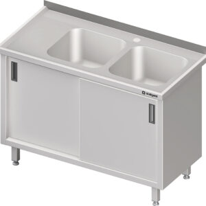 Stół ze zlewem 2-komorowym (P), drzwi suwane | Stalgast