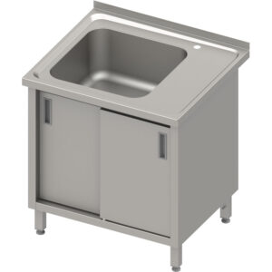 Stół ze zlewem 1-komorowym (L), drzwi suwane, blat tłoczony | Stalgast