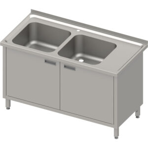 Stół ze zlewem 2-komorowym (L), drzwi skrzydłowe, blat tłoczony | Stalgast