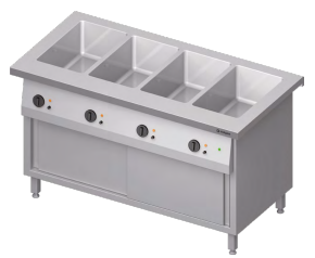 Stanowisko bemarowe wodne 4xGN 1/1, czterokomorowe, zabudowane, drzwi suwane 1465x750x880 | Stalgast ST223151