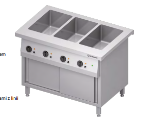 Stanowisko bemarowe wodne 3xGN 1/1, trzykomorowe,  z szafką grzewczą, zabudowane, drzwi suwane 1132x750x880 | Stalgast ST228111