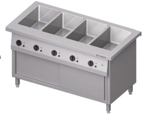 Stanowisko bemarowe wodne 4xGN 1/1, czterokomorowe, z szafką grzewczą, zabudowane, drzwi suwane 1465x750x880 | Stalgast ST229151