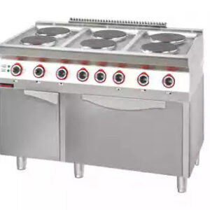 Kuchnia elektryczna z piekarnikiem elektrycznym moduł 3xGN 1/1 6x2,6kW + 3,5 kW (piekarnik) na szafce z drzwiami | Kromet 700.KE-6/PE-1T/SD
