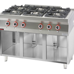 Kuchnia gazowa 6 - palnikowa na podstawie szafkowej otwartej | Kromet 700.KG-6.S