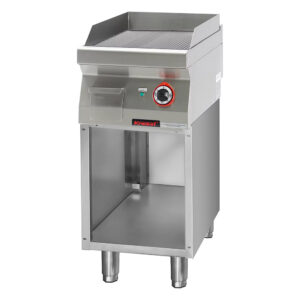 Płyta grillowa ryflowana chromowana 400mm 4,8kW na podstawie szafkowej otwartej | Kromet 700.PBE-400R.S