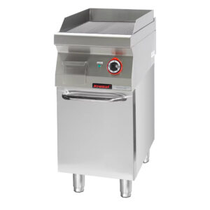 Płyta grillowa ryflowana chromowana 400mm 4,8kW na podstawie szafkowej zamkniętej | Kromet 700.PBE-400R.S.D