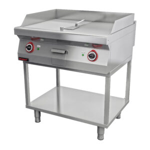 Płyta grillowa 1/2gł. + 1/2ryf. chromowana 800 mm 9,6kW na podstawie szkieletowej | Kromet 700.PBE-800GR.T
