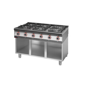 Kuchnia gazowa 6 palnikowa 2x4,5kW + 2x7,5kW + 2x9,0 kW na podstawie szafkowej otwartej | Kromet 900.KG-6.S