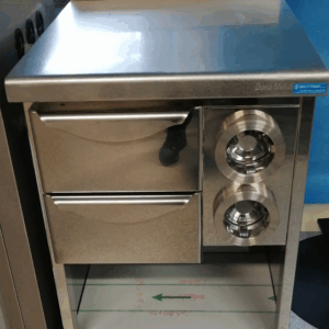 Podstawa szafkowa pod ekspres do kawy z dyspenserem na kubki i szufladą na fusy BLN–0010 oraz płytą wierzchnią BLPA-01 | Dora Metal