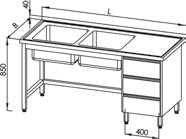 Stół ze zlewem 2-kom (P) i blokiem 3-ch szuflad | Egaz E 2323 P