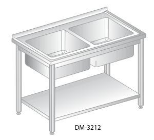 Stół dwoma zlewami i półką 1000x600x850 | Dora Metal  DM 3212