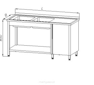 Stół ze zlewem 2-kom (L), szafką i półką, w szafce znajduje się półka | Egaz E 2255 L