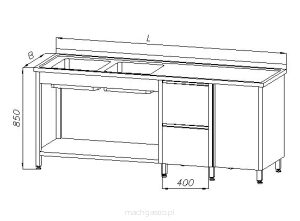 Stół ze zlewem 2-kom (L), szafką, blokiem 2-ch szuflad i półką | Egaz E 2345 L