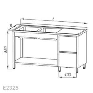 Stół ze zlewem 2-kom (P) i blokiem 2-ch szuflad i półką | Egaz E 2325 P