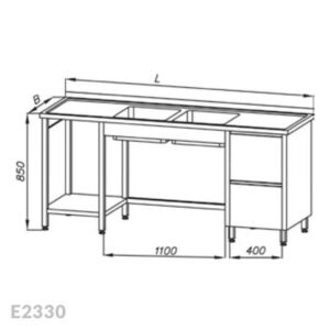 Stół ze zlewem 2-kom, blokiem 2-ch szuflad (L) i półką | Egaz E 2330 L
