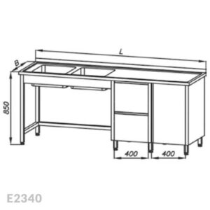 Stół ze zlewem 2-kom (L), szafką i blokiem 2-ch szuflad | Egaz E 2340 L