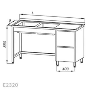 Stół ze zlewem 2-kom (P) i blokiem 2-ch szuflad | Egaz E 2320 P